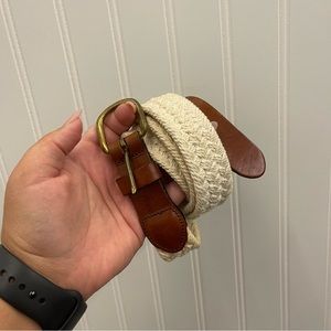 Leather Man Ltd. Cream Braided Cord & Leather Belt Sz 36